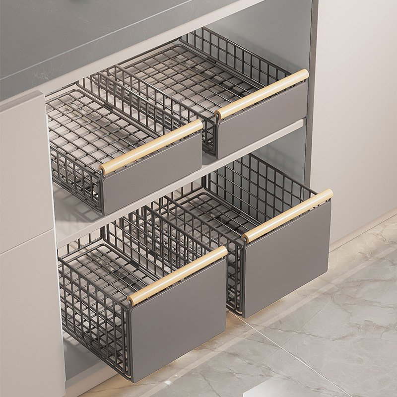 Manufacturer Wholesale Foldable Drawer Shelf Kitchen Cabinet Organizer Basket Pull-Out Storage Rack