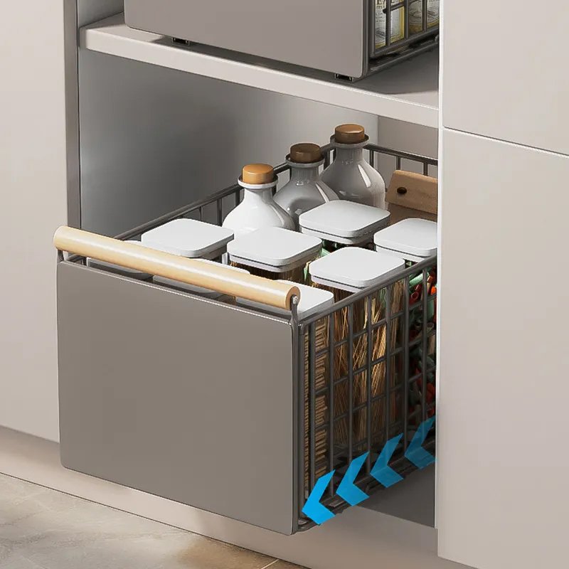 Manufacturer Wholesale Foldable Drawer Shelf Kitchen Cabinet Organizer Basket Pull-Out Storage Rack