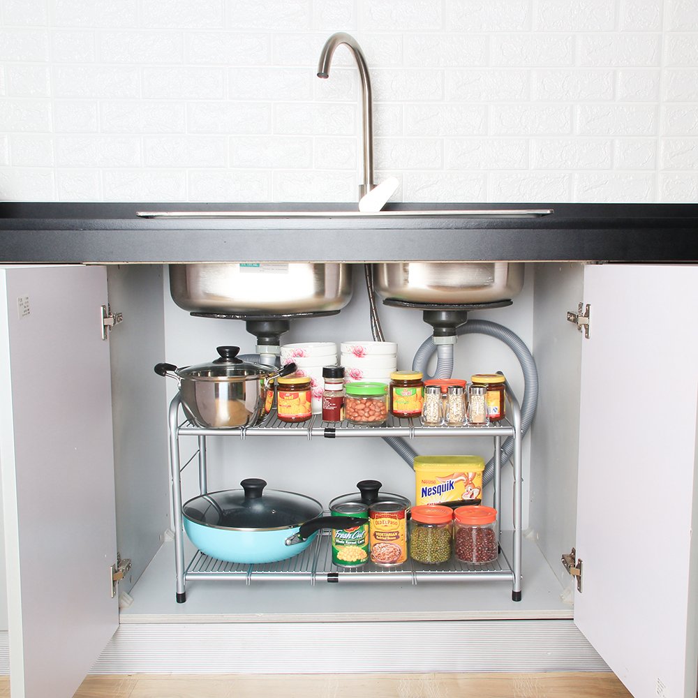 Double-Tier Sliding Drawer Storage Rack Expandable Metal Iron Kitchen Cabinet Basket Sink Organizer Shelf with OEM ODM Design