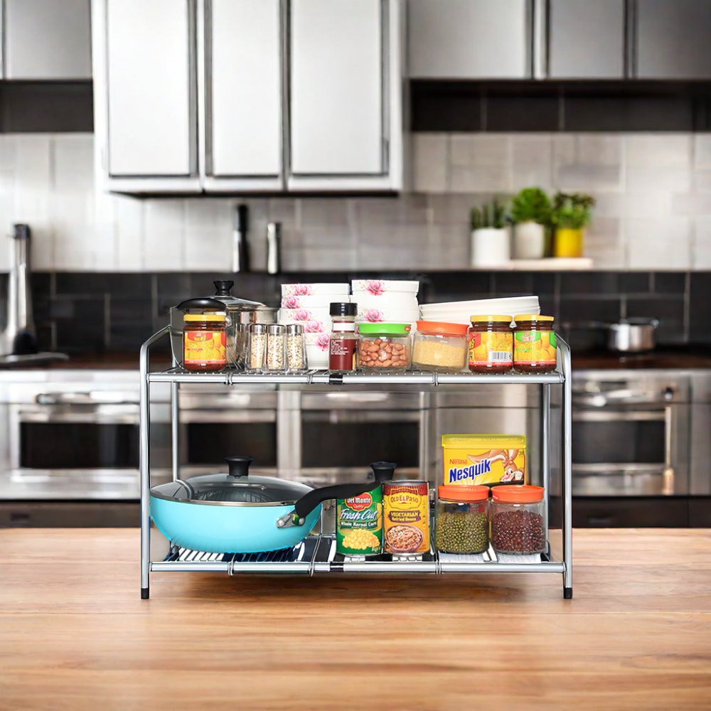 Double-Tier Sliding Drawer Storage Rack Expandable Metal Iron Kitchen Cabinet Basket Sink Organizer Shelf with OEM ODM Design