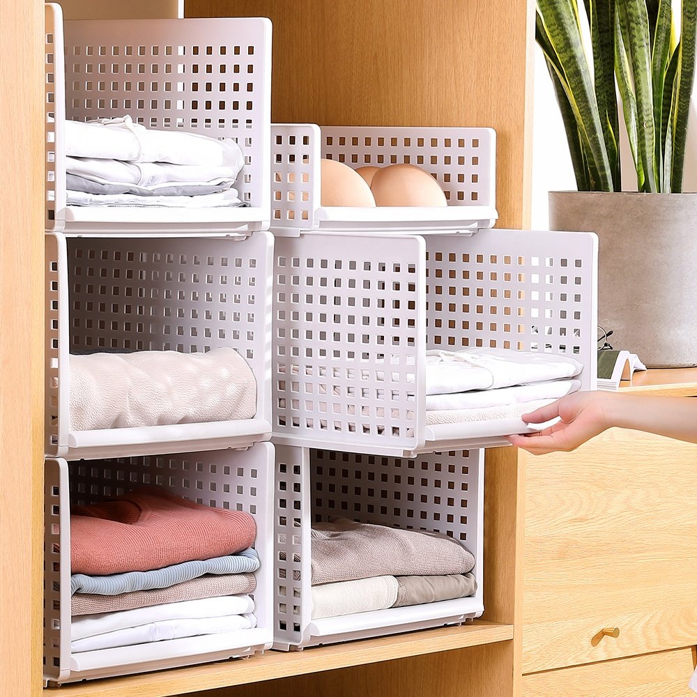 Modern Stackable Folding Collapsible Foldable Plastic Clothing Storage Basket Closet Drawer Storage Box