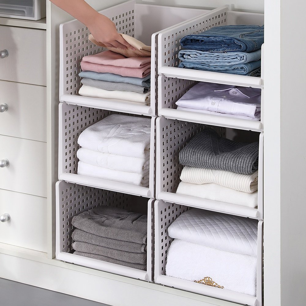 Modern Stackable Folding Collapsible Foldable Plastic Clothing Storage Basket Closet Drawer Storage Box
