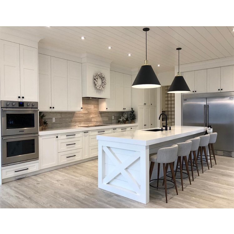 America classic solid wood cabinet designs custom made complete sets luxury white shaker kitchen cabinets with island