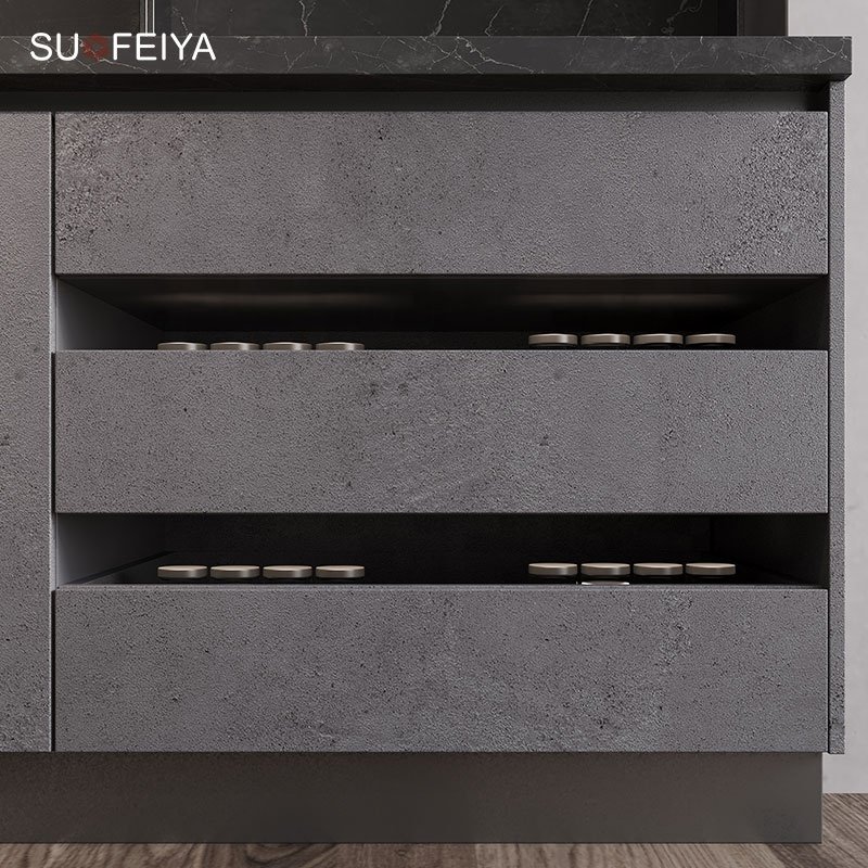 Suofeiya Cuisine America Modern Black and White L Shaped Wall Kitchen Cabinet Price European Retro in Ghana