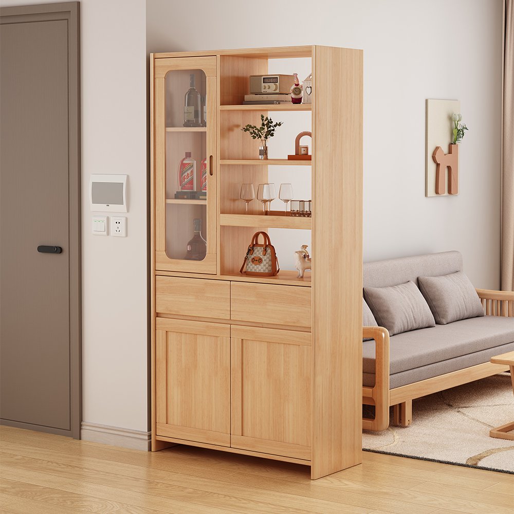 Interval Cabinet Minimalist Modern Solid Oak Laminate Natural Oak Organizer Rack Cabinet Wood Shelves
