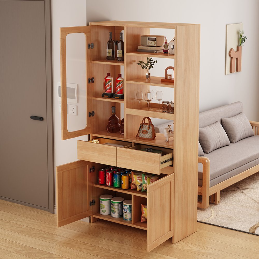 Interval Cabinet Minimalist Modern Solid Oak Laminate Natural Oak Organizer Rack Cabinet Wood Shelves
