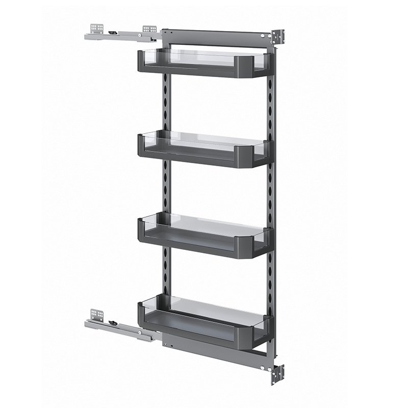 Modern Kitchen Organizer with Pull-Out Seasoning Baskets Three-Layer Storage Glass Pantry Unit Basket Drawers