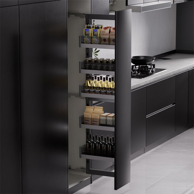 Stainless Steel Storage Kitchen Cabinet Shelves Organizers 5 Layer Sliding Side Glass Storage Drawer Pull Out Basket