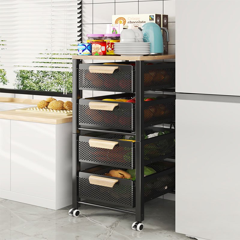 Kitchen Rack Removable Kitchen Basket For Fruit Vegetable Floor 5-layer Household Storage Kitchen Rack Black Trolley