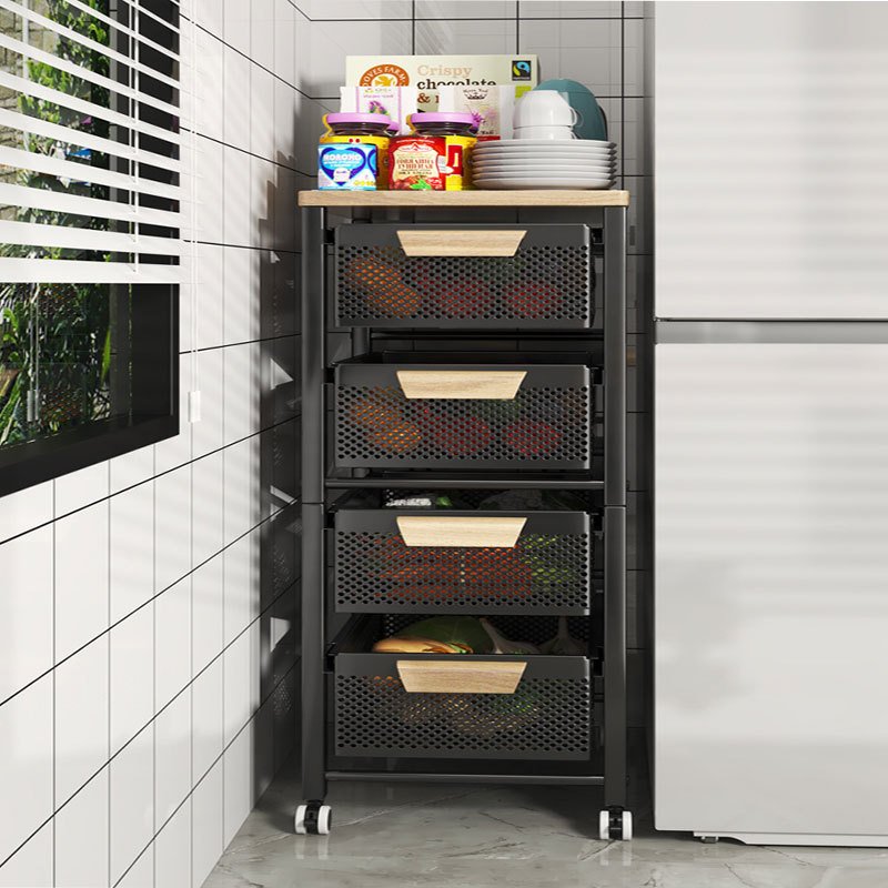 Kitchen Rack Removable Kitchen Basket For Fruit Vegetable Floor 5-layer Household Storage Kitchen Rack Black Trolley