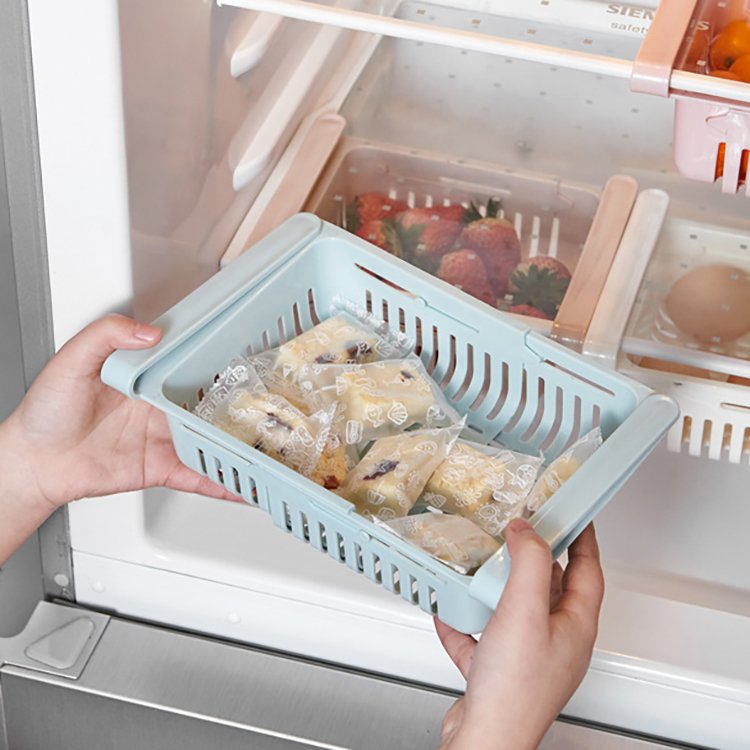Sesame Plastic Open Top Hanging Shelf with Handle Kitchen Storage Compartments for Refrigerator Food Organizing Basket