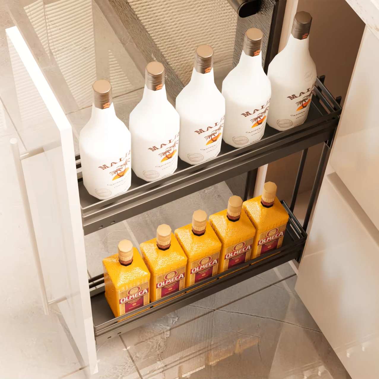 GTV Modern Drawer-Type Basket Cabinet Narrow Side Storage Side Basket Pull -Out Seasoning Basket pull down cabinets