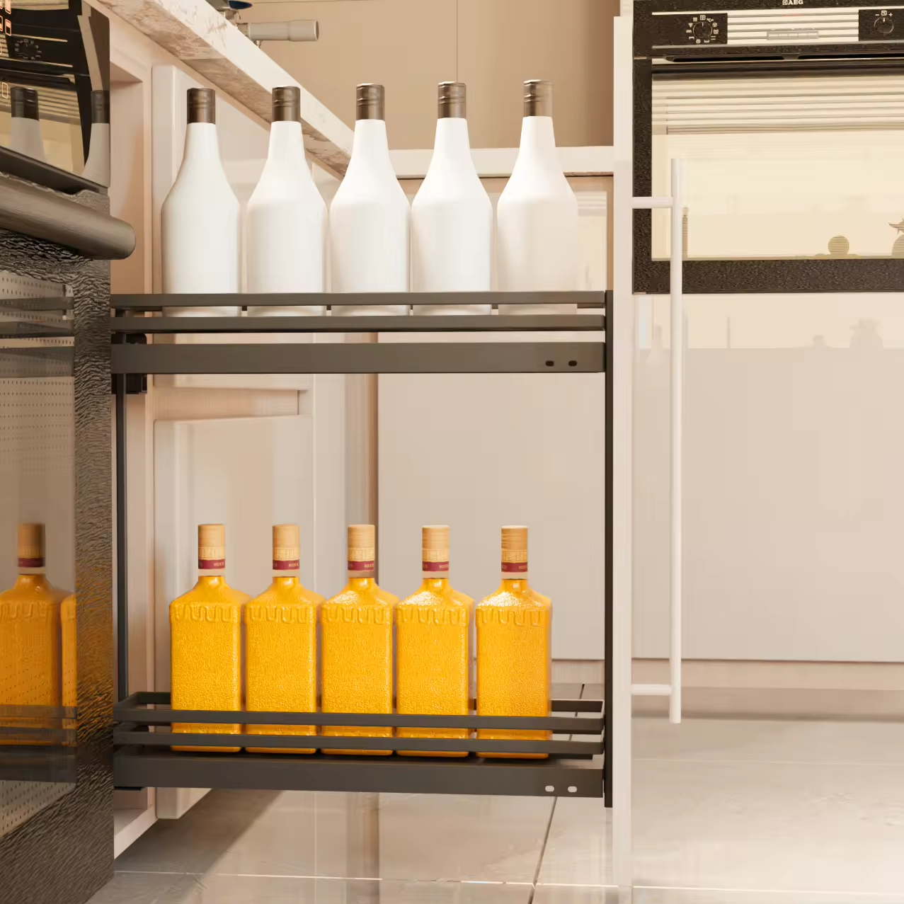 GTV Modern Drawer-Type Basket Cabinet Narrow Side Storage Side Basket Pull -Out Seasoning Basket pull down cabinets