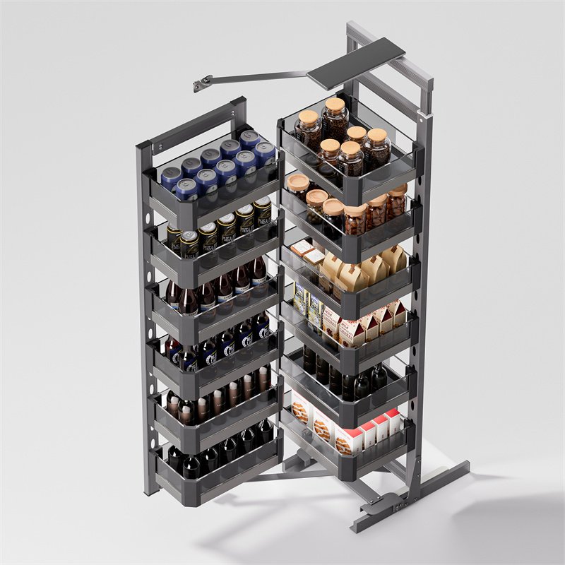 Smart Intelligent Elevator Linkage Snack Cabinet Storage Tall 5 6 Layers Kitchen Cabinet Pull Out Glass Basket Unit Pantry