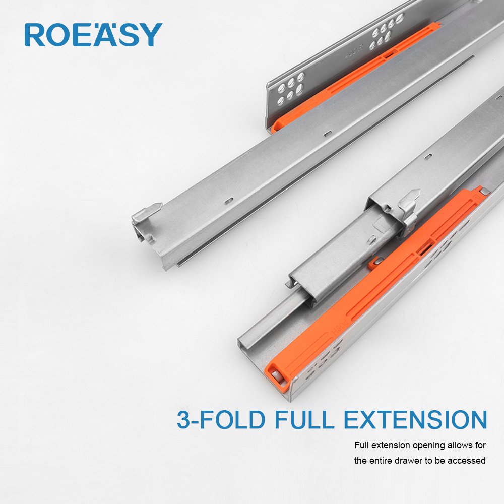 ROEASY 3 fold damper basket drawers channel push to open hidden telescopic rails soft close undermount concealed drawer slide