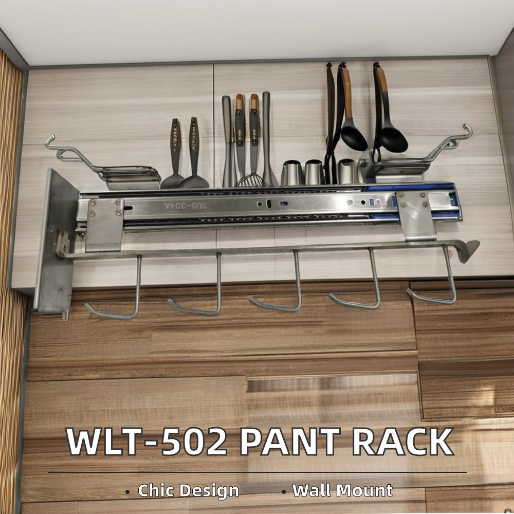 Customizable Modern Design Metal Wardrobe Organizer Rack 9 Pants Sliding Hanger Rail Pull Drawer Style Wall Mounted