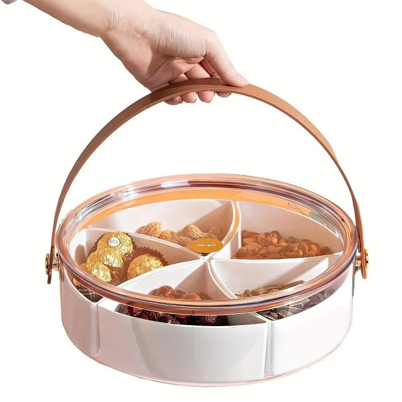Portable Snack Organizer Charcuterie Serving Tray with Lid Handle for Fresh, Tasty Snacks at Parties Picnics, Home Entertaining