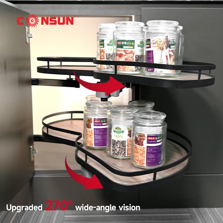 Metal kitchen fittings cabinet accessories cupboard sliding pull out magic corner drawer basket
