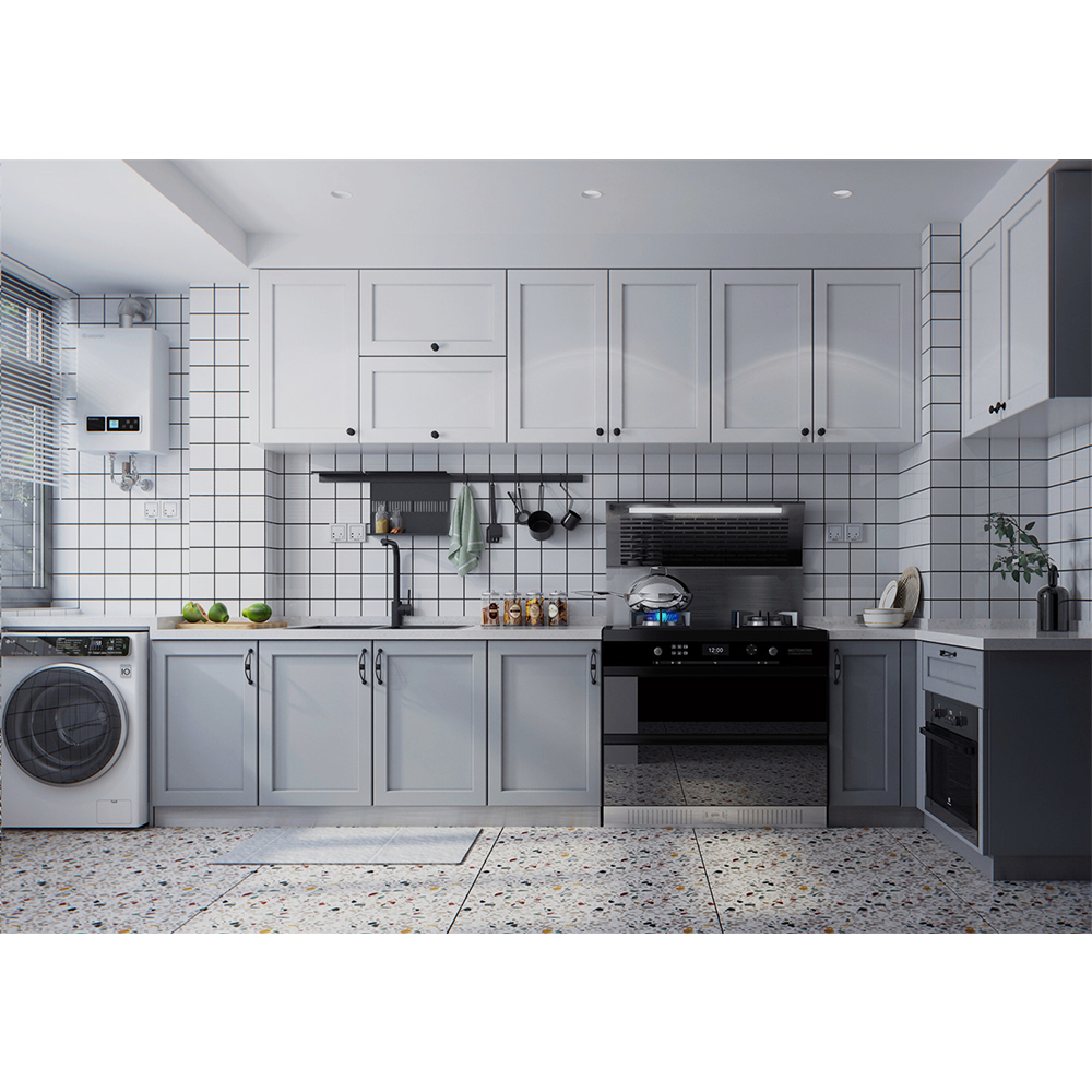 Gray Painted Shaker Doors U Shape Kitchen Furniture Custom Made Kitchen Cabinet with Wall Cupboard