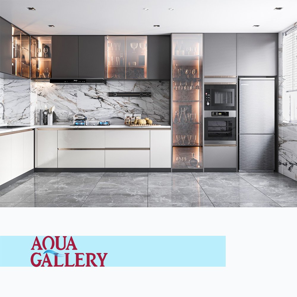 Gray Painted Shaker Doors U Shape Kitchen Furniture Custom Made Kitchen Cabinet with Wall Cupboard