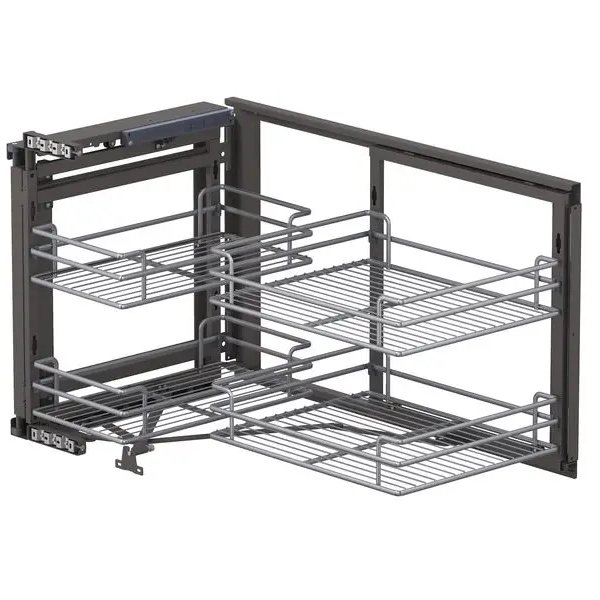 Soft closing Kitchen Cabinet Organizers Nano Sliding Wire Shelves 2-Tier Magic Corner for Kitchen Corner