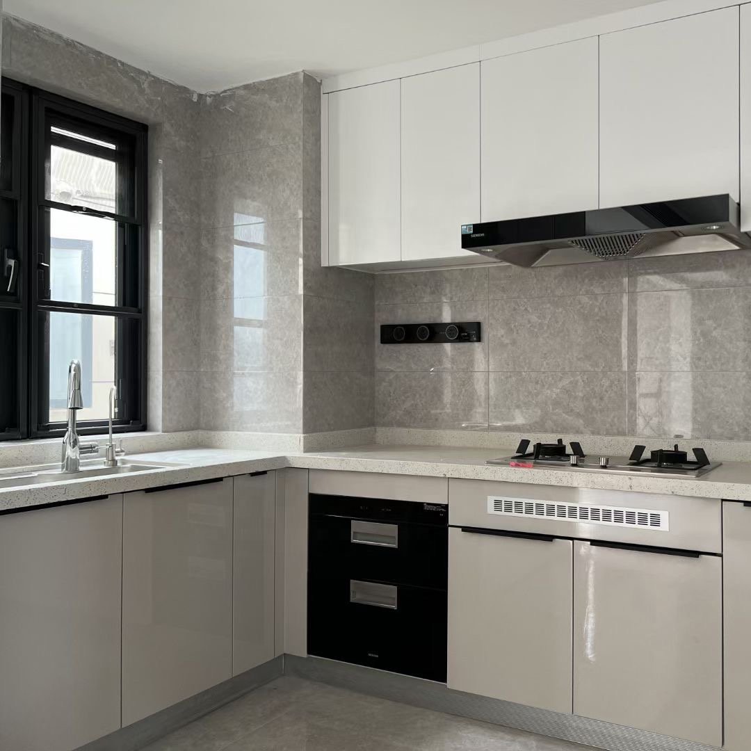 Best Modern Kitchen Design gloss Plywood Kitchen Cabinets Model with Sintered Stone
