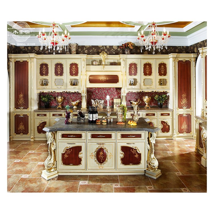 Custom luxury Villa kitchen cabinet set island full Solid wood modular cupboard whole house customization furniture manufacturer