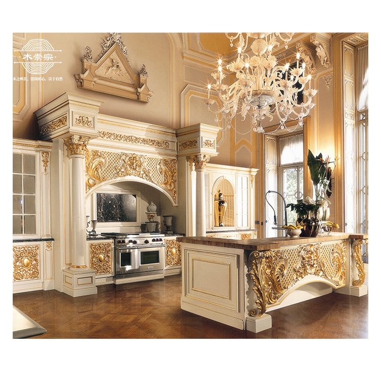 Custom luxury Villa kitchen cabinet set island full Solid wood modular cupboard whole house customization furniture manufacturer