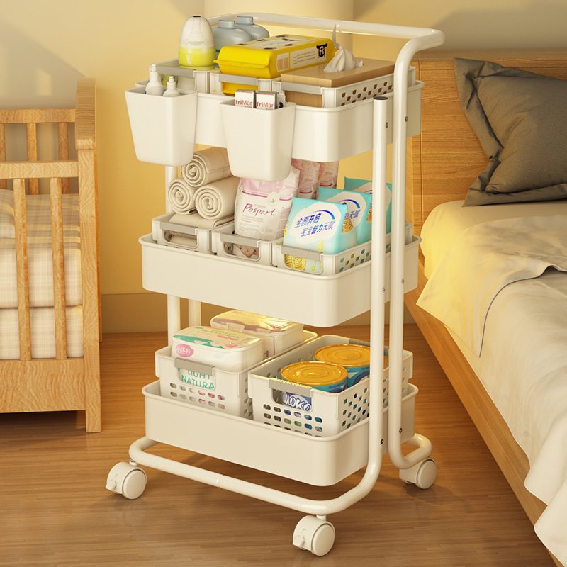 Cheap Price With Handle 4 Plastic Wheels Metal Basket 3 Tier Metal Storage Rack Rolling Cart Storage Carts