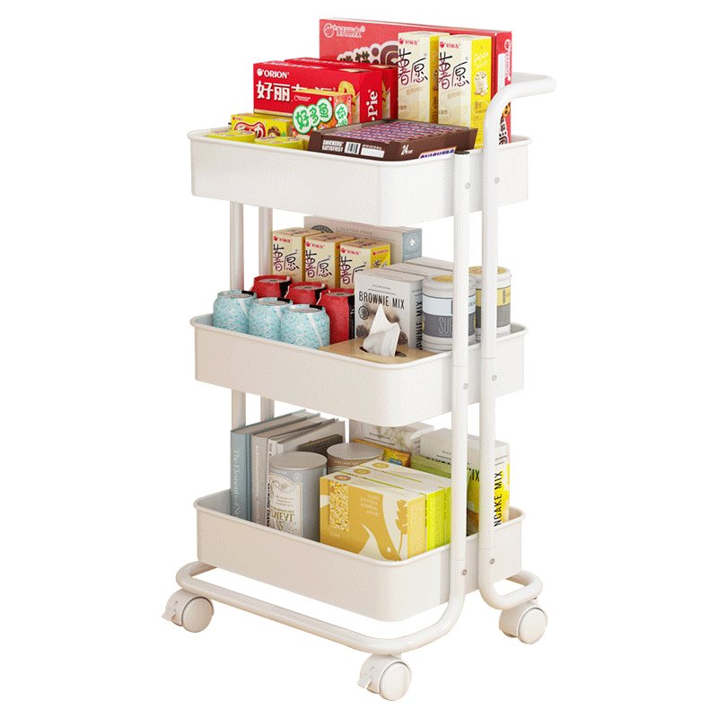 Cheap Price With Handle 4 Plastic Wheels Metal Basket 3 Tier Metal Storage Rack Rolling Cart Storage Carts