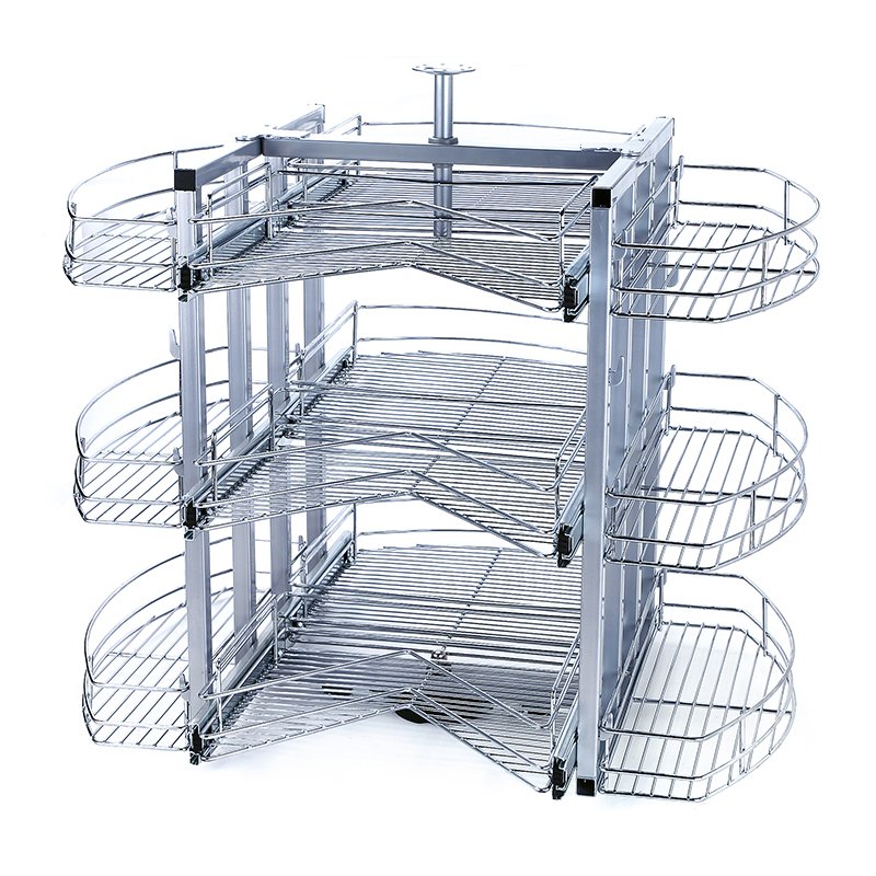 Cabinet Organizer Chrome Plated Metal Basket Kitchen Storage Drawer Basket 270 Degree Magic Angle Lazy Susan Spinning Basket