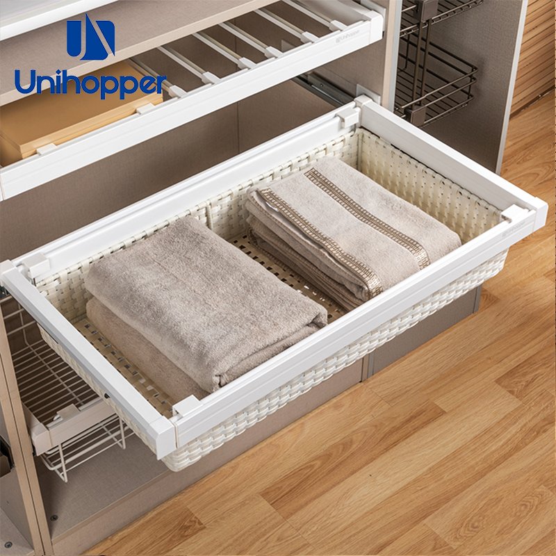 Unihopper Aluminium Frame Soft Closing Rattan Baskets Closet Slide Out Wardrobe Drawer Pull Out Storage Basket