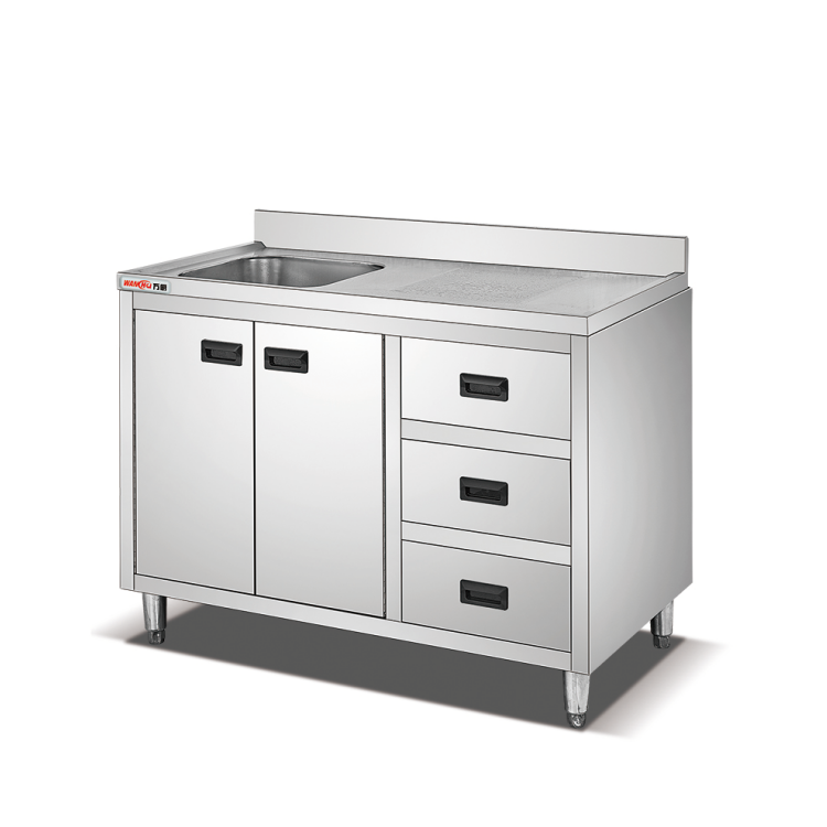 Restaurant Stainless Steel Kitchen Table Cabinet with Wash Sink in Venezuela Commercial Worktable Sink Cabinet Counter Factory