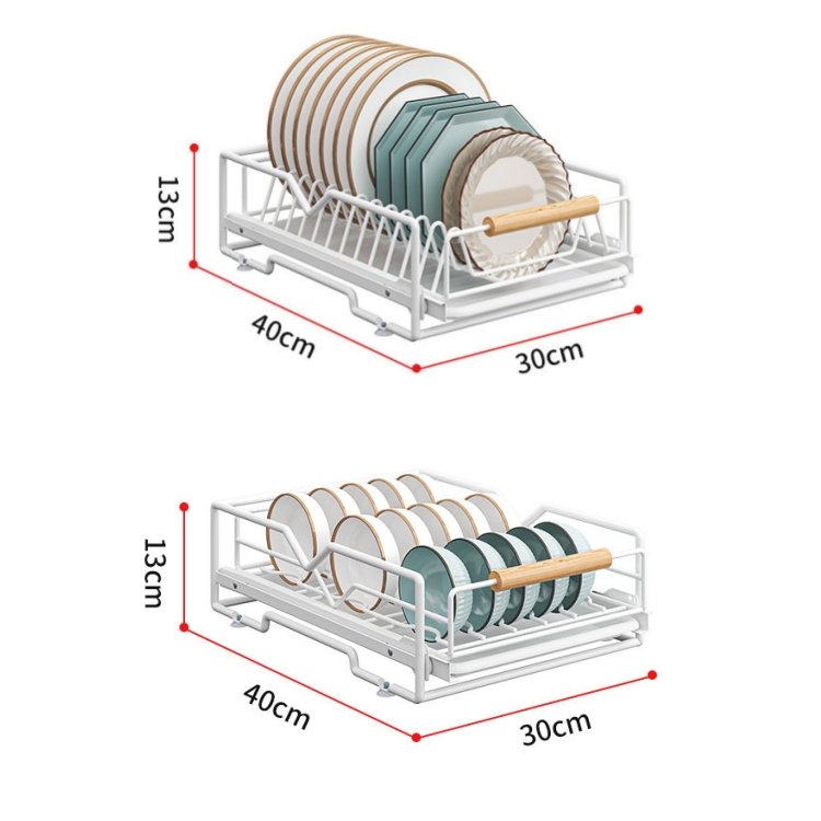 Plate Bowl Rack Storage Cabinet Drawer Built-In Pull-Out Dish Rack with Holder Dinnerware Organizer