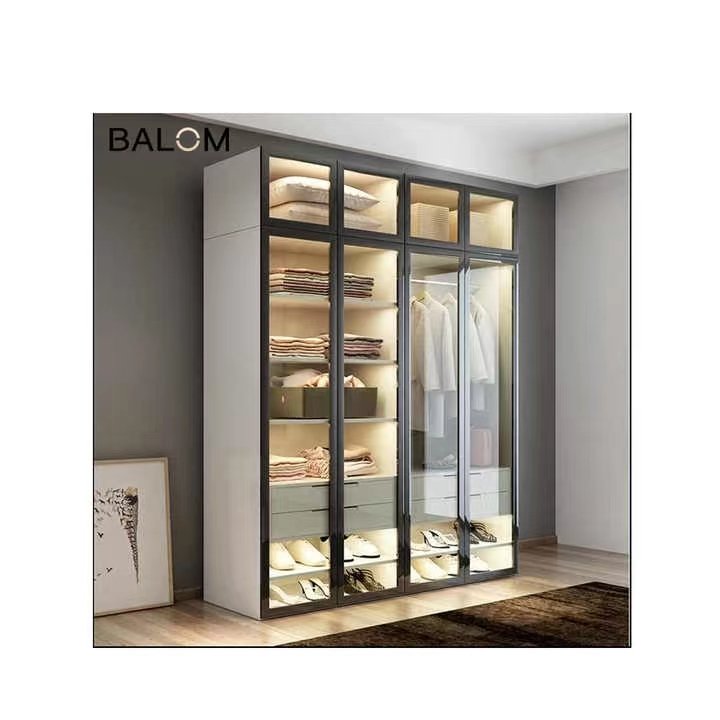 Cheap American Standard Clothes Closet Storage Plywood Wardrobe Cupboard Modern Style Bedroom Furniture Closet Glass Wardrobe