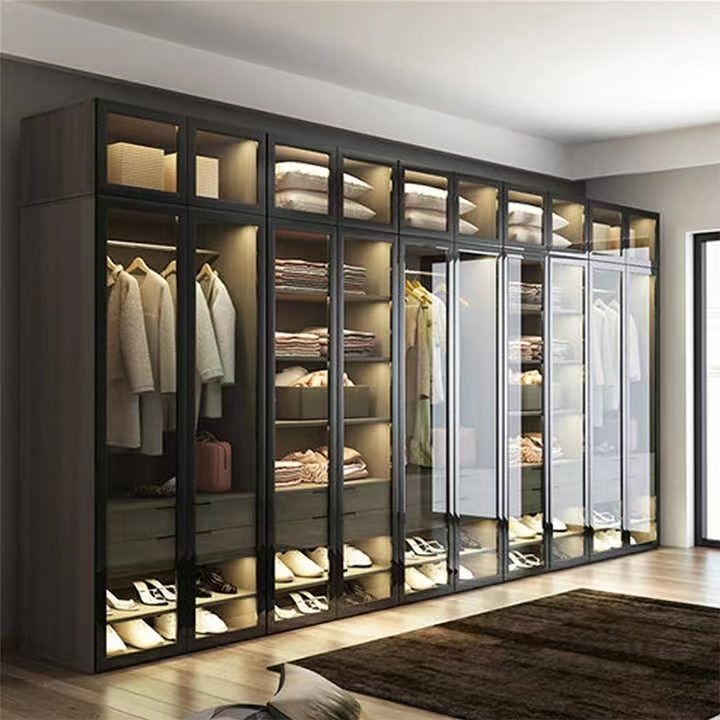 Cheap American Standard Clothes Closet Storage Plywood Wardrobe Cupboard Modern Style Bedroom Furniture Closet Glass Wardrobe