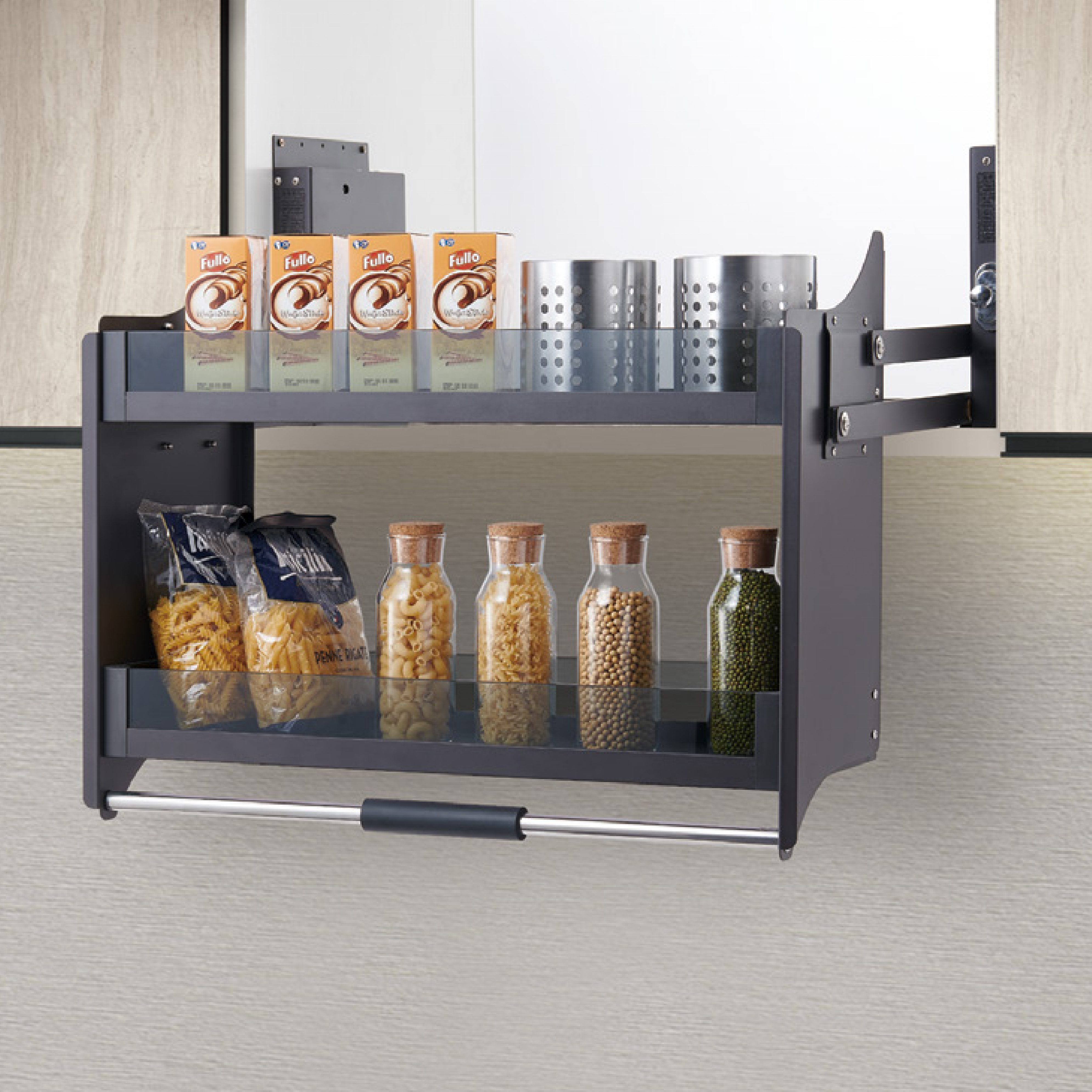 Cabinet Accessories Storage Organizer Aluminum glass Pull Down Kitchen Cabinet Basket kitchen cabinet storage