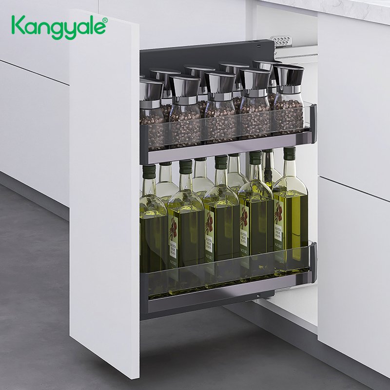Kangyale Wholesale Household Items Condiments Pull Out Organizer Soft Closing Condiment Holder Seasoning Bottle Storage Rack