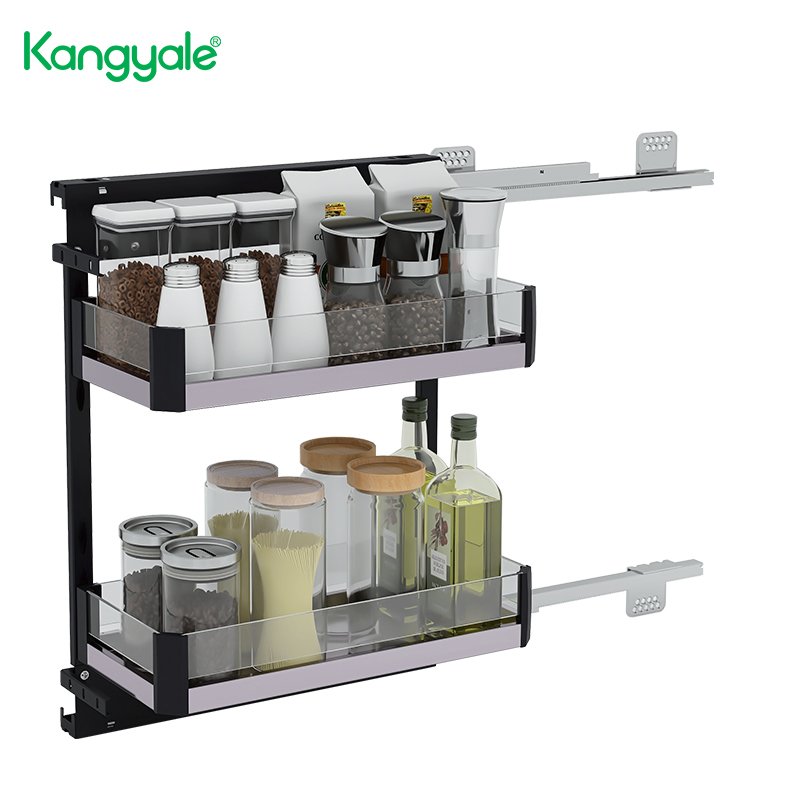 Kangyale Wholesale Household Items Condiments Pull Out Organizer Soft Closing Condiment Holder Seasoning Bottle Storage Rack