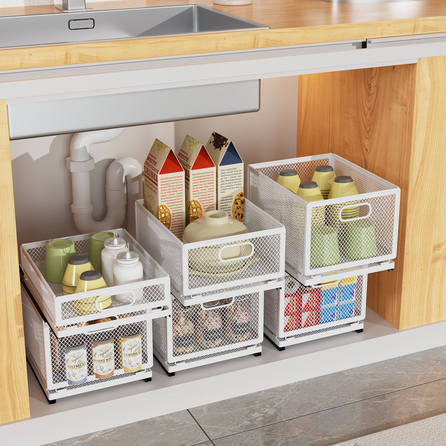 OWNSWING Slide Out Cabinet Drawer Pull Out Wire Basket Cabinet Organizer Heavy Duty Anti Rust Slide Drawers for Kitchen Cabinets