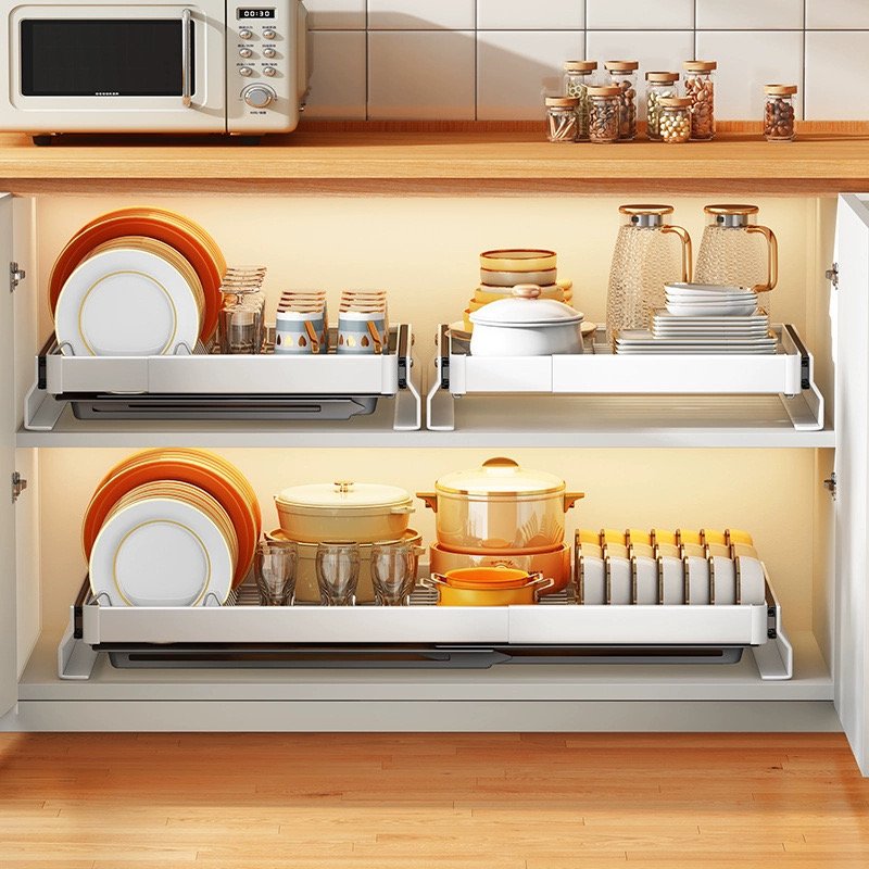 Drawer tray multi-functional double-layer drain bowl holder holder stainless steel kitchen dish holder expansion basket