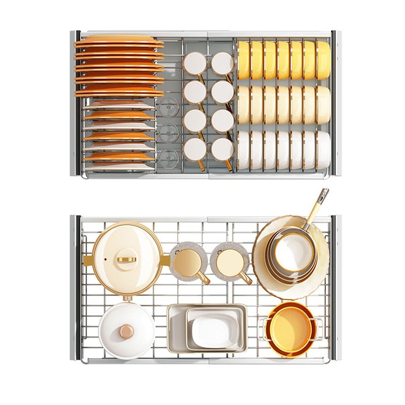 Drawer tray multi-functional double-layer drain bowl holder holder stainless steel kitchen dish holder expansion basket