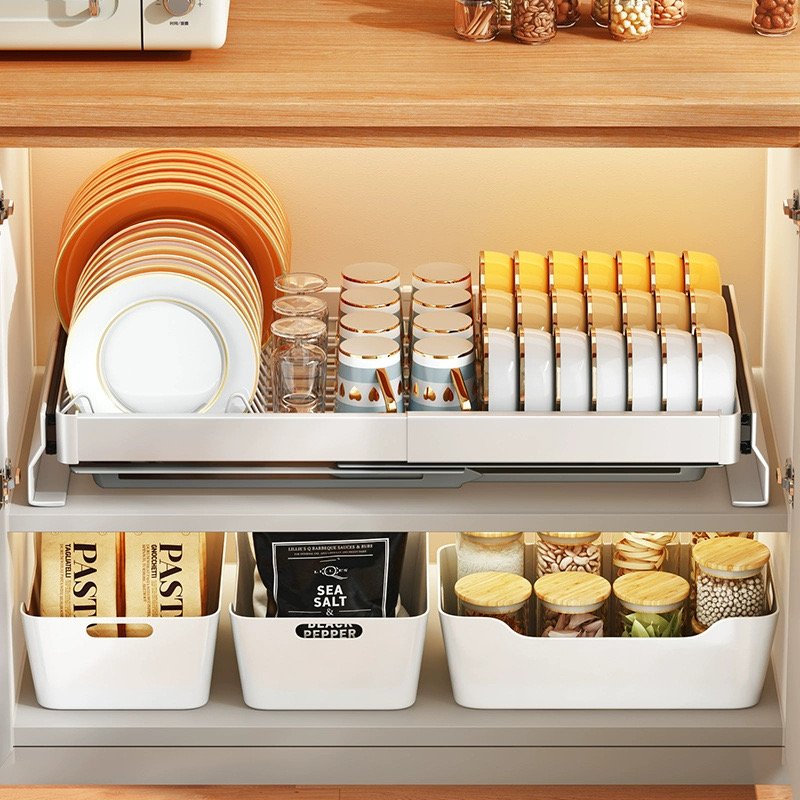 Drawer tray multi-functional double-layer drain bowl holder holder stainless steel kitchen dish holder expansion basket