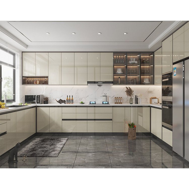 New model modern painting wooden cupboard furniture design customize luxury lacquer wood kitchen cabinet set for sale