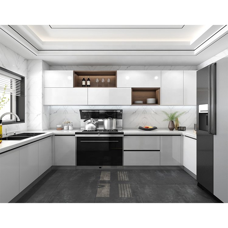 New model modern painting wooden cupboard furniture design customize luxury lacquer wood kitchen cabinet set for sale