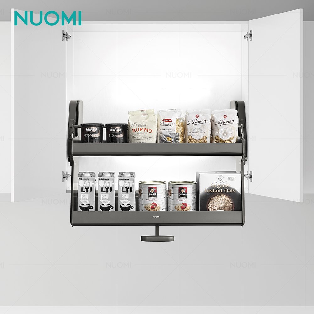 NUOMI ENCANTO Adjustable Kitchen Lift Elevator Basket Kitchen Cabinet Soft Closing Double Pull Down Shelf Lifting Drawer Basket