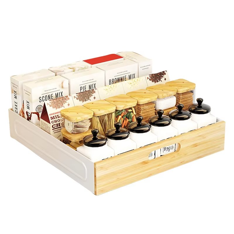 new bamboo Track push-pull standing pull out spice rack storage drawer seasoning organizer for cabinet under shelf kitchen