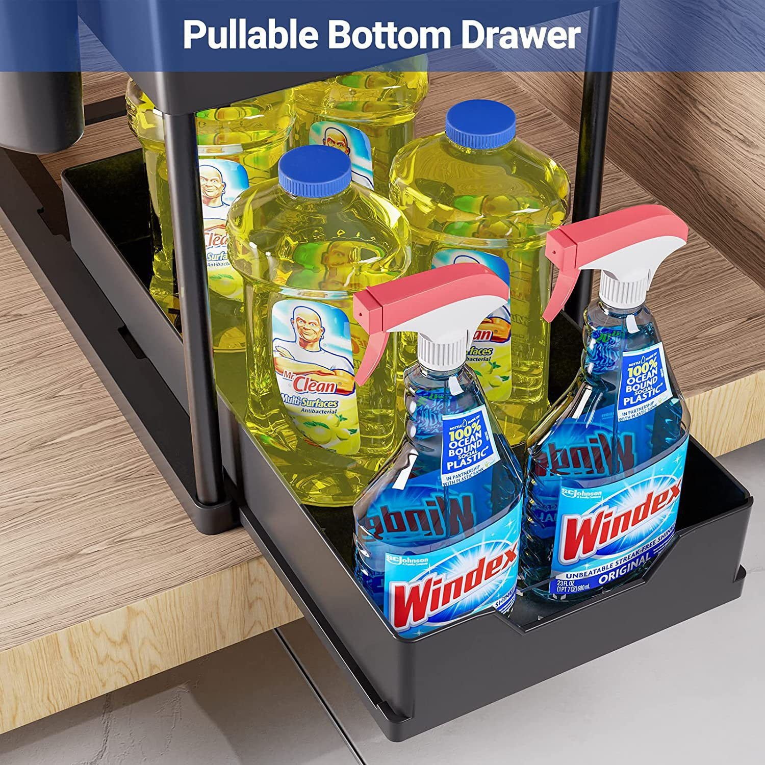 Under Sink plastic Organizer Drawer Under Sink Organizers and Storage 2 Tier Multi-purpose plastic Bathroom Cabinet Organizers