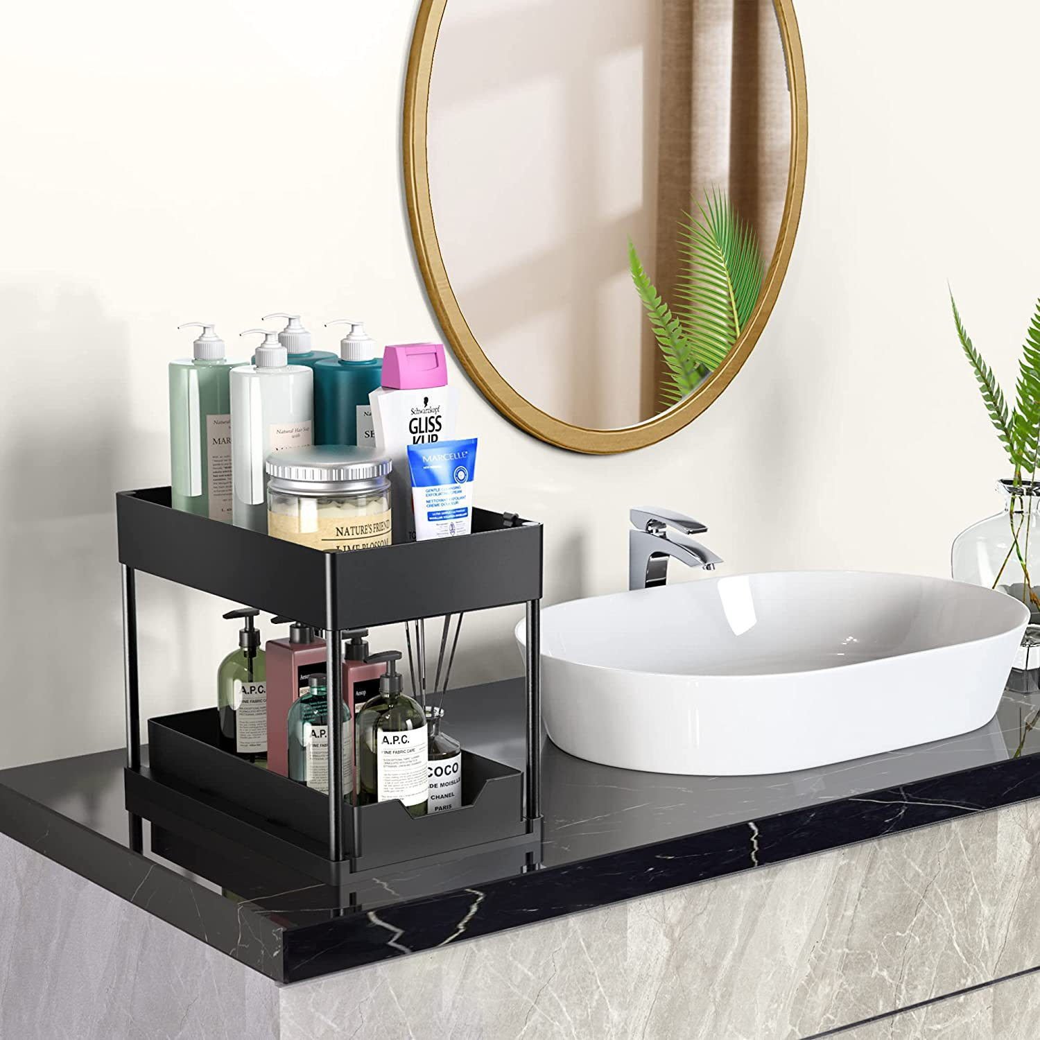 Under Sink plastic Organizer Drawer Under Sink Organizers and Storage 2 Tier Multi-purpose plastic Bathroom Cabinet Organizers