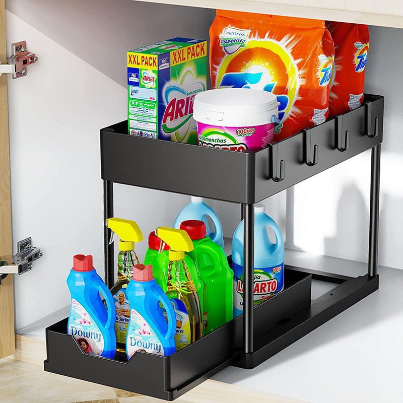 Under Sink plastic Organizer Drawer Under Sink Organizers and Storage 2 Tier Multi-purpose plastic Bathroom Cabinet Organizers